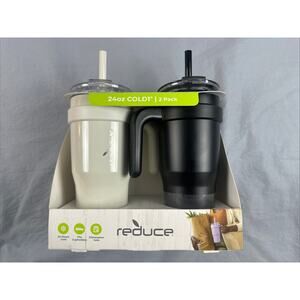 Reduce 24 Oz Cold 1 Tumbler with 3 In 1 Lid and Straw 2 Pack White & Black